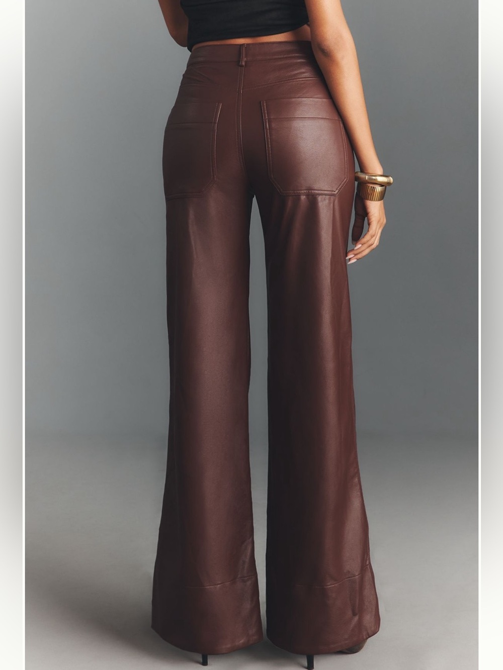 Anthropologie NWT Rylan Faux Leather Relaxed High-Rise Flare Pants by Pilcro 25 - Picture 3 of 16